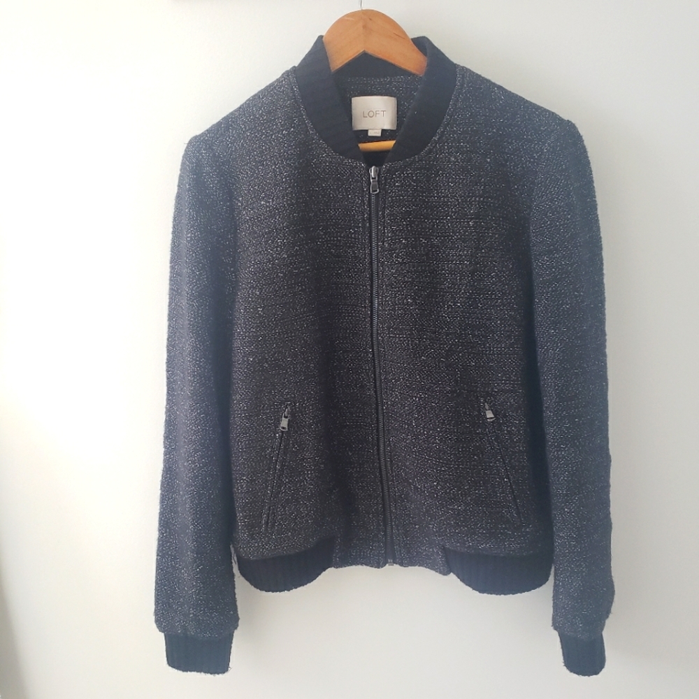 LOFT Heathered Black Zip Up Jacket